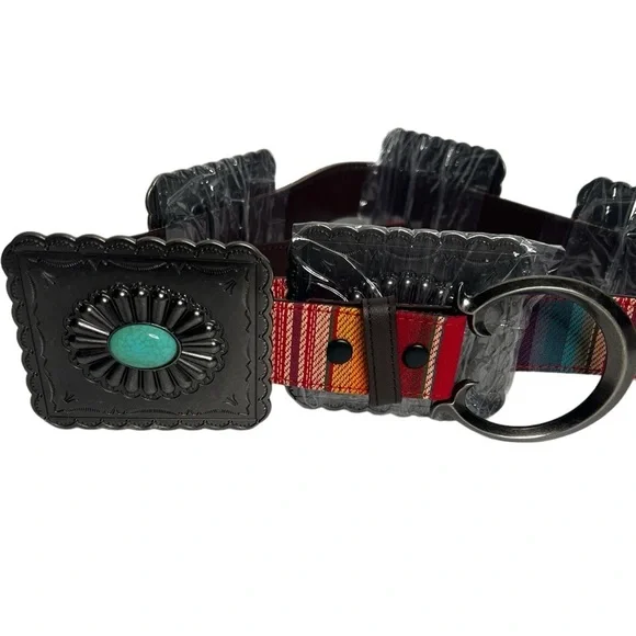 Lucky & Blessed Concha High Sierra Red Serape Turquoise Tooled Square Belt